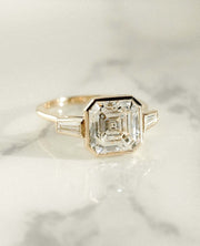 2.00 CT Asscher Cut Moissanite Three Stone Anniversary Ring Mapple Gems